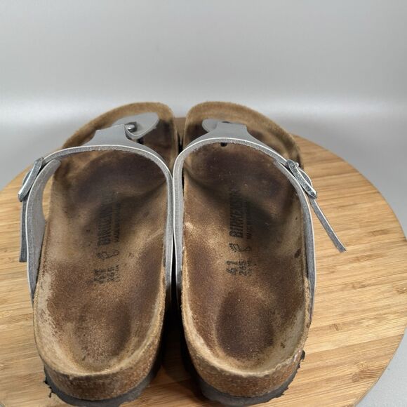 Birkenstock Womens Gizeh Sz 41 US 10 Birko-Flor Silver Leather‎ Sandals - Picture 5 of 7